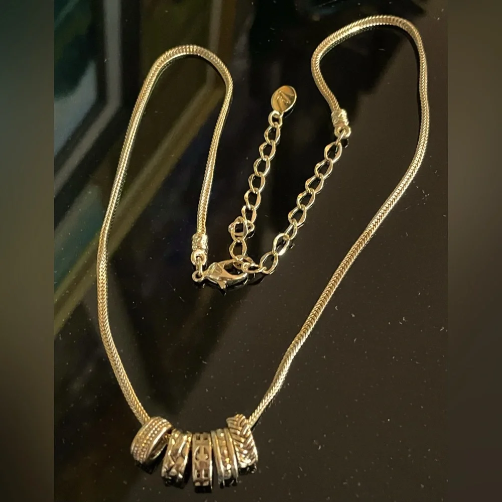 3 for $30 Gold Tone Chain Necklace with 5 Gold Tone Oval Textured Slides Signed - Picture 3 of 6